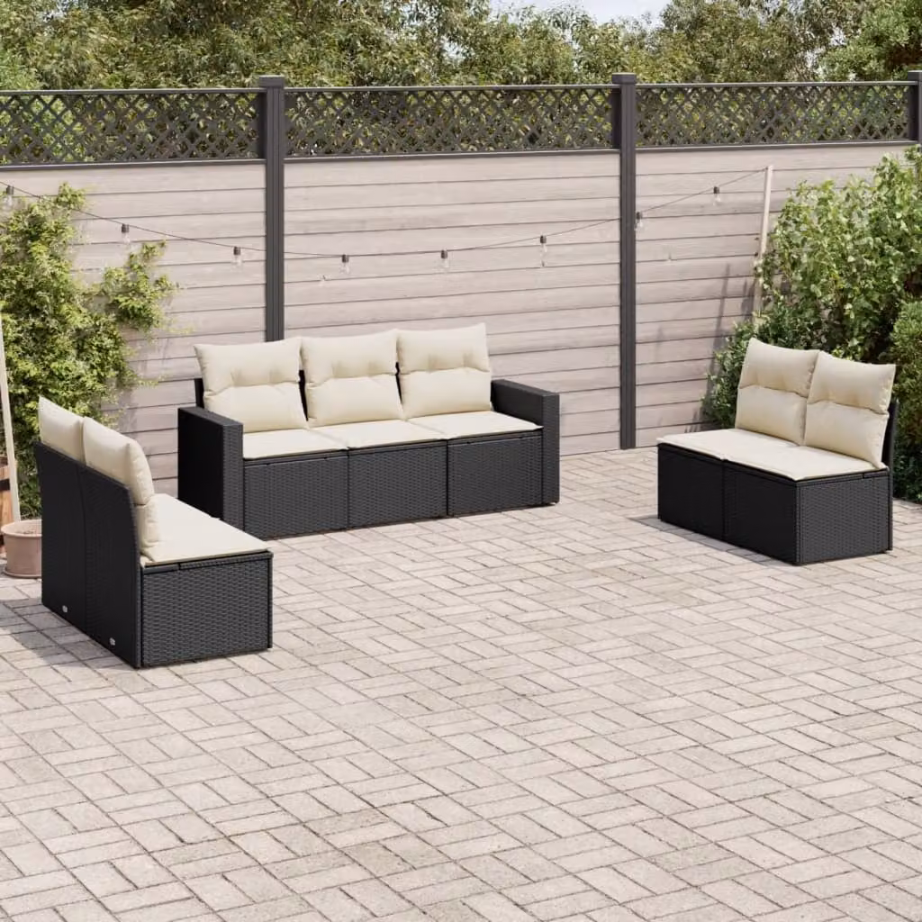 Set di Divani da Giardino vidaXL a Forma di L in Polyrattan Nero con 7 Cuscini Imbottiti e Rivestimenti Rimovibili – 1