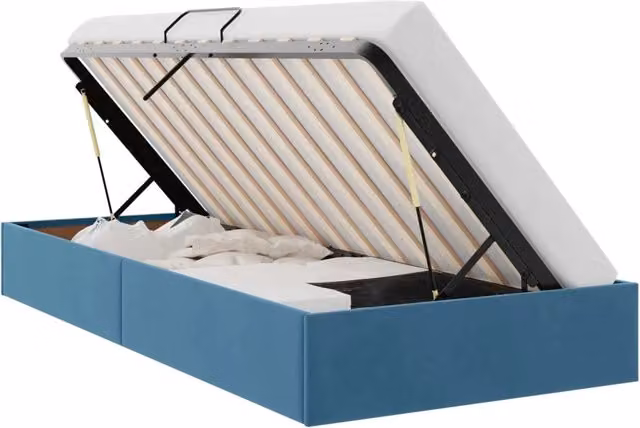 Letto singolo | Letto per adulti | Letto ottomano con archiviazione Blu Scuro 90 x 200 cm Velluto