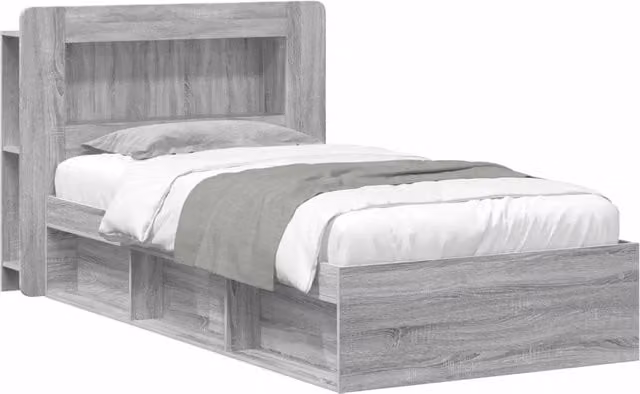 Letto singolo | Letto per adulti | Telaio del letto con storage Sonoma grigio 100 x 200 cm