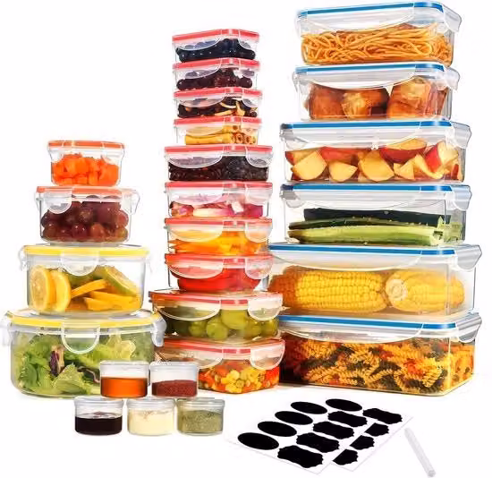 Set di 50 contenitori per alimenti YASHE in plastica trasparente, ermetici e senza BPA, adatti a microonde e congelatore