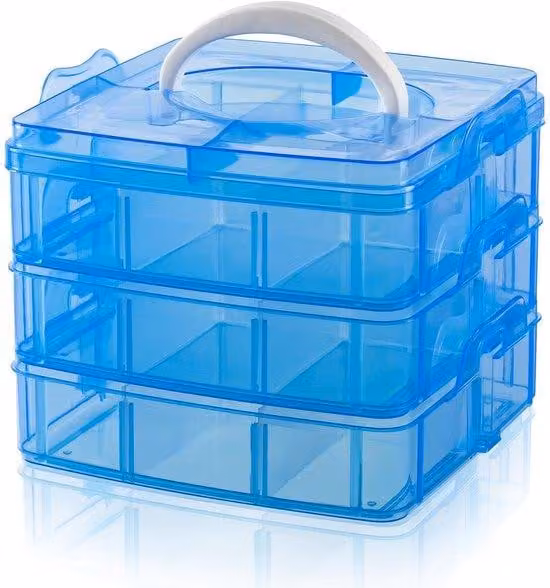 Contenitore trasparente Ibbenzoa®, a 3 livelli con 18 scomparti removibili, in plastica, 15x15x12,5 cm – Contenitore per l'organizzazione di piccoli oggetti