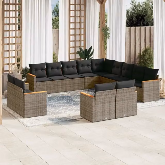 Set di divani da giardino VIDAXL in polyrattan grigio con cuscini, design moderno a forma di U, 13 pezzi – 1