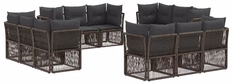 Set di divani da giardino, 12 pezzi, colore grigio, in rattan sintetico