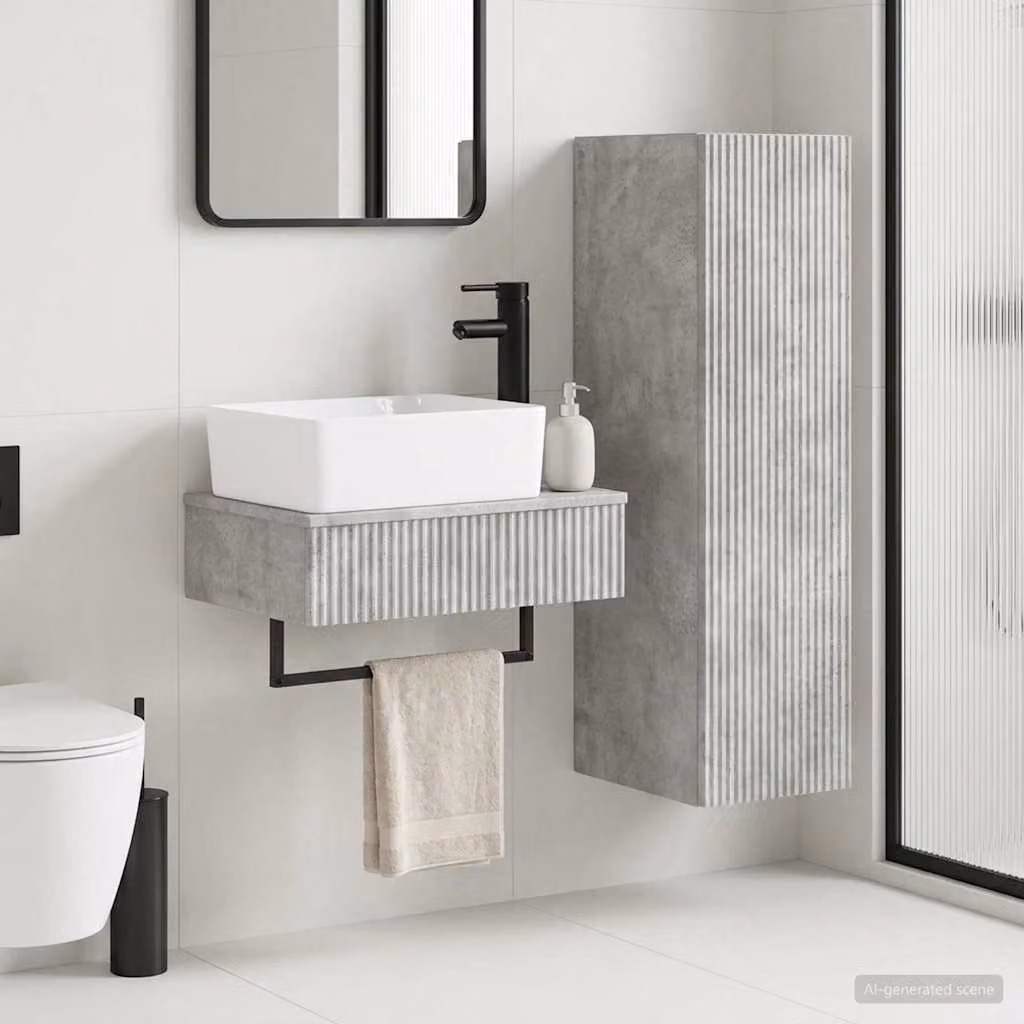 Set di mobili da bagno moderni vidaXL composto da mobile lavabo e pensile a parete in legno, Grigio