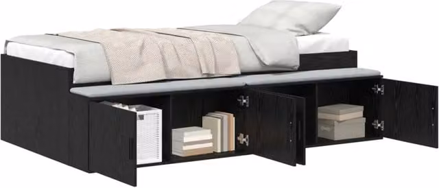Letto singolo | Letto per adulti | Struttura del letto Rovere Nero 90 x 200 cm Legno multistrato