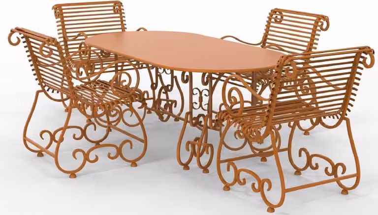 Casa Padrino Set di mobili da giardino in ferro battuto liberty - Vari colori - 1 tavolo ovale e 4 sedie da giardino con braccioli - Mobili da giardino e da giardino in ferro battuto liberty