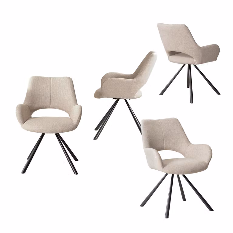 Meubles Cosy - Set di 4 sedie da pranzo in stile scandinavo con braccioli in tessuto beige - BETH