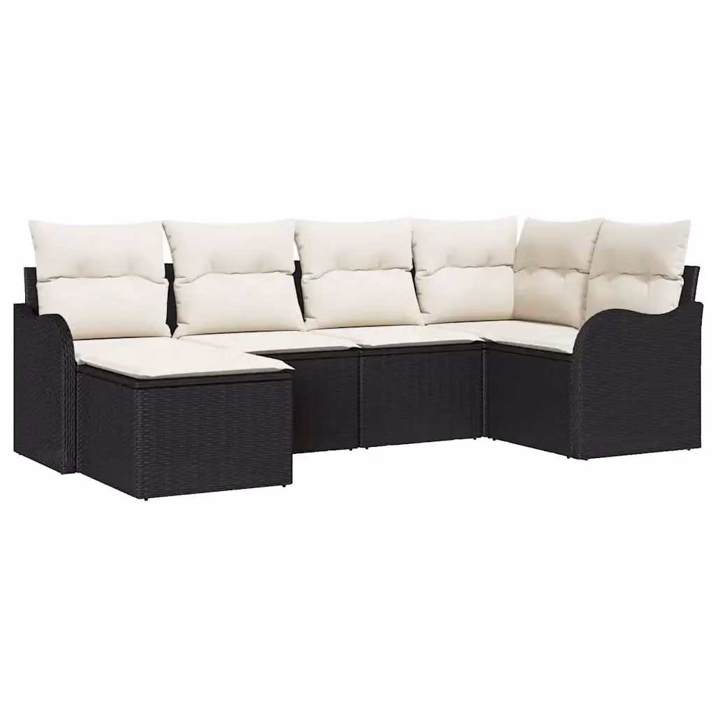 Set Divano da Giardino vidaXL 6 pz a L con Cuscini, Polyrattan e Metallo, Nero e Grigio – 2
