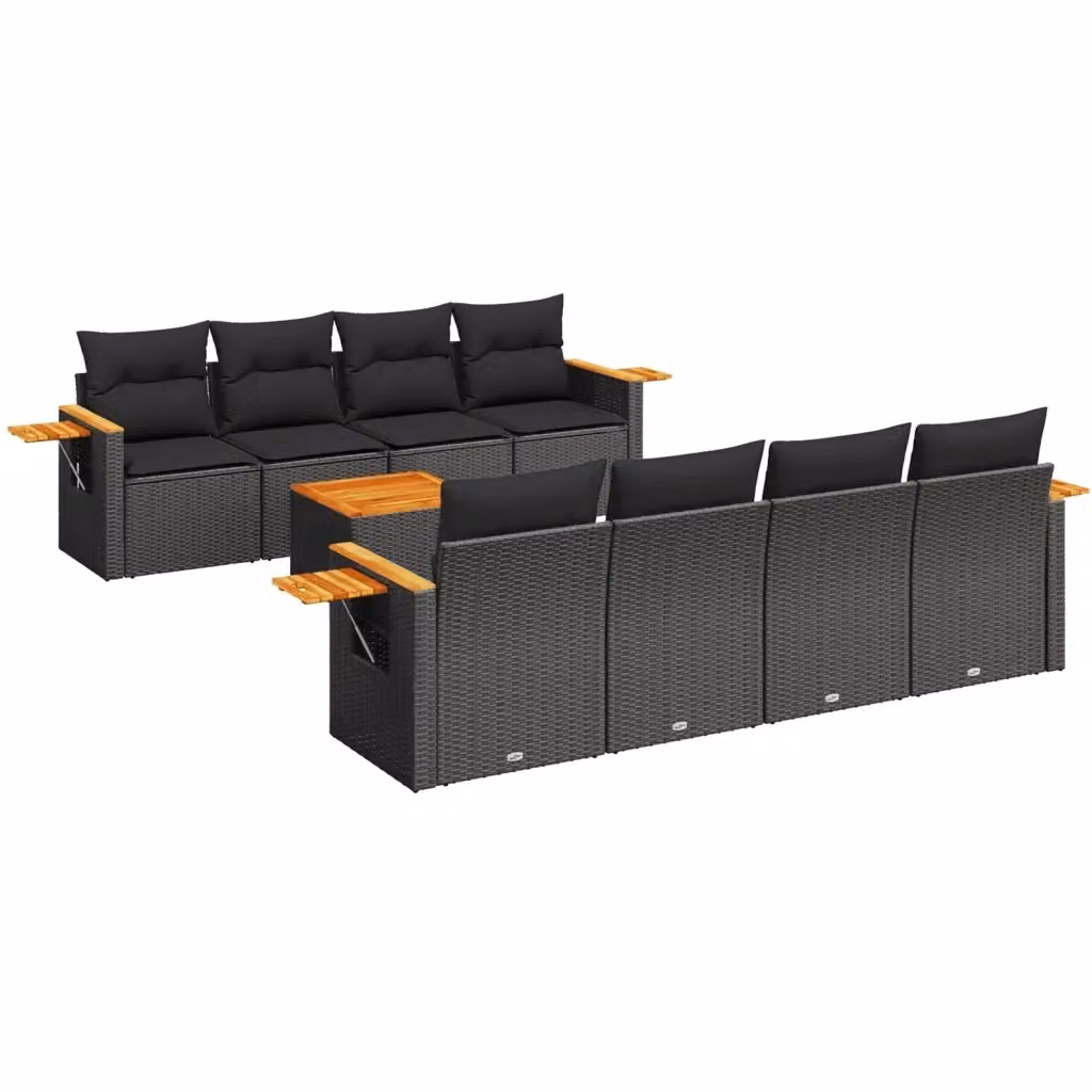 Set di divani da giardino vidaXL 9 pezzi in polyrattan nero con cuscini e tavolino da esterno a forma di U – 2