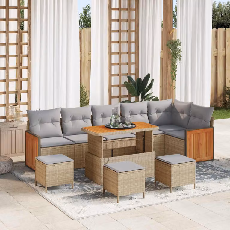 Set Divano da Giardino vidaXL 10 Posti a Forma di L con Cuscini Beige e Grigio