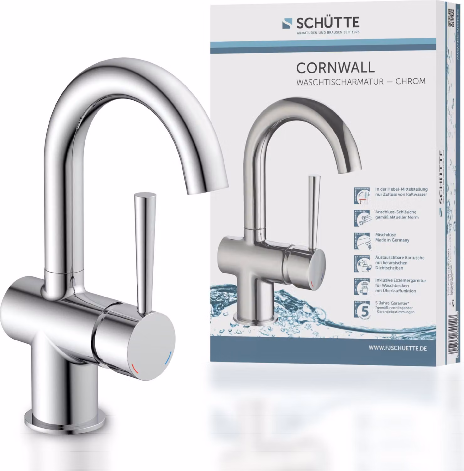 Miscelatore per lavabo SCHÜTTE CORNWALL, miscelatore per bagno, miscelatore per lavabo, cromo
