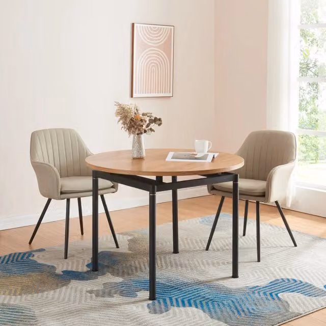 Tavolo da sala da pranzo rotondo Hemnes en.casa in effetto rovere con struttura in metallo, Diametro: 100 cm, Altezza: 75 cm