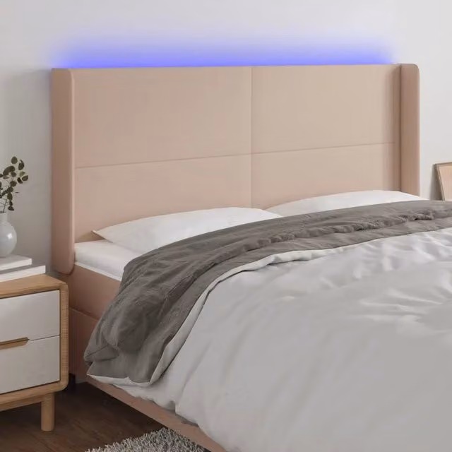 Testiera a LED-Testata con LED Cappuccino 183x16x118/128 cm in Similpelle 819695