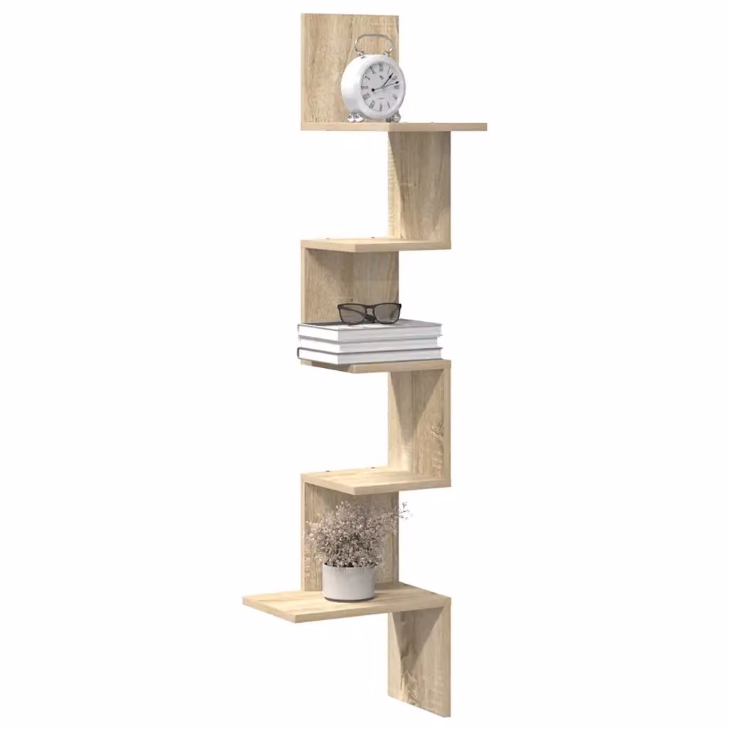 Scaffale Angolare da Muro vidaXL in Rovere Sonoma, Design Moderno per Soggiorno o Ufficio, L/P/H: 32 x 32 x 127,5 cm