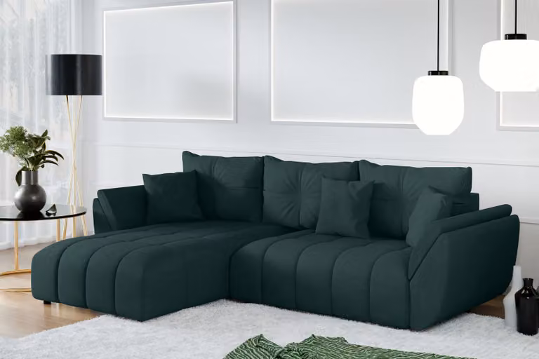 AX LIVING Divano angolare con funzione letto Verciani L Sofa Green 280 cm