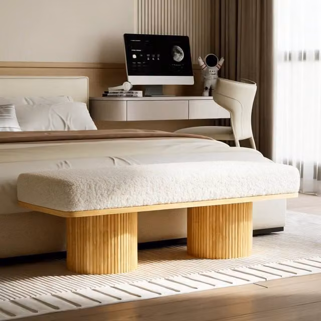 Panca Moderna Minimal con Base in Legno Massello e Rivestimento in Tessuto per Ingresso, Camera da Letto o Soggiorno, L: 150 cm