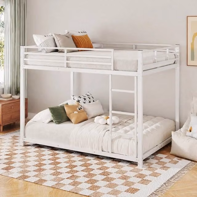 Letto a castello in metallo 140x200 cm; struttura quadrata; bianco