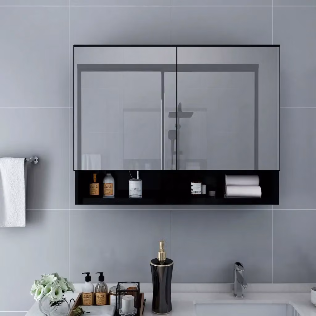 Armadietto da bagno con specchio e illuminazione LED Design In, nero opaco, L: 80 cm, H: 60 cm, P: 15 cm – 2