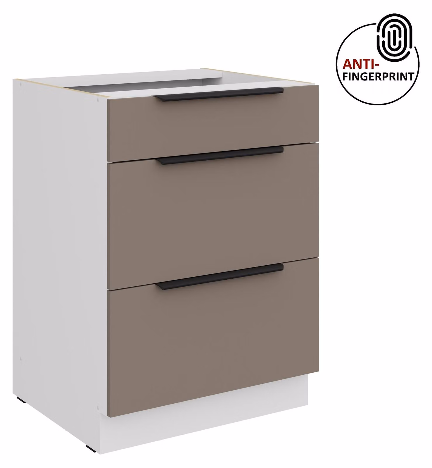 Mobile base da cucina da 60 cm, cucina ARIA grigio sabbia ultra opaco + bianco opaco, frontali di alta qualità con rivestimento anti-impronta, mobile da cucina con chiusura ammortizzata