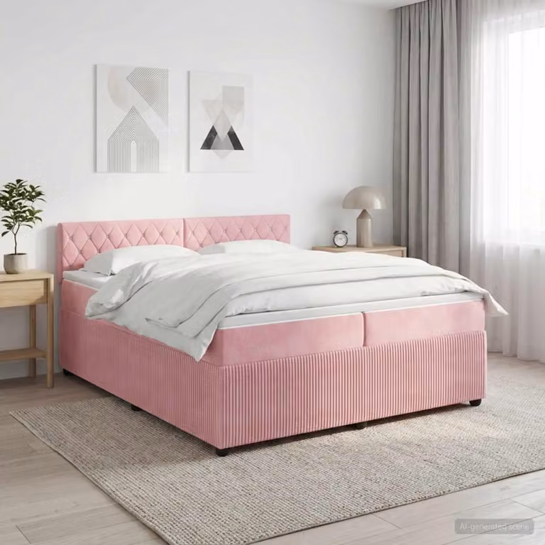 Maison Exclusive - Letto boxspring con materasso e testiera Rosa 200 x 200 cm in velluto
