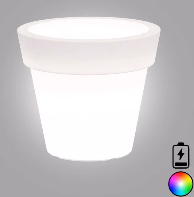 Vaso luminoso moderno di design Ø80 H70 in polimero resistente con LED multicolor con bateria per interno ed esterno - Made in Italy - Monacis