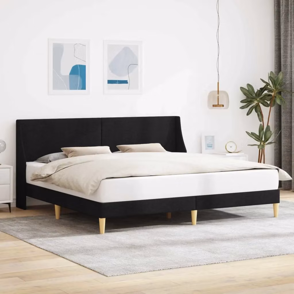 Letto da camera moderno con struttura imbottita e testiera in tessuto nero – 2