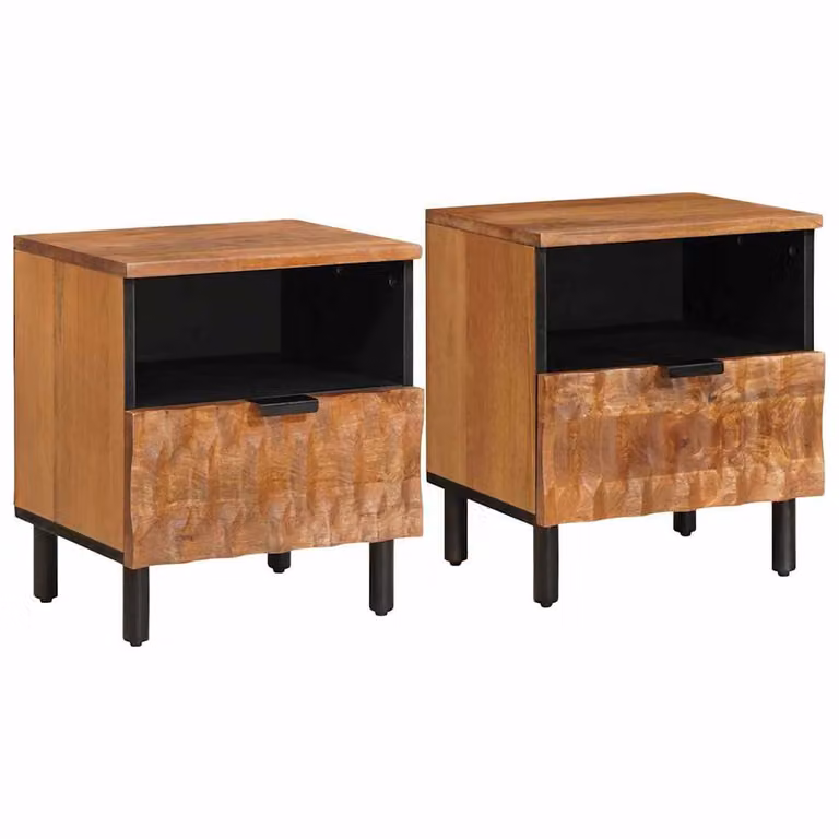 Set di 2 Armadi da Notte vidaXL in Legno di Mango Marrone Opaco L 40 cm x P 33 cm x H 46 cm
