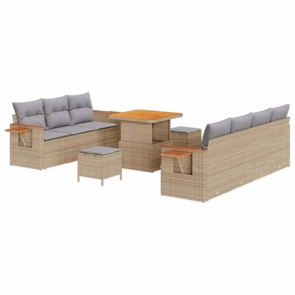 Set Divano da Giardino vidaXL 13 Pezzi in Polyrattan Beige e Grigio con Cuscini e Tavolino – 2