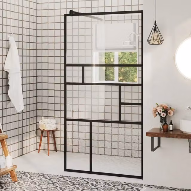 Parete Doccia Walk-in vidaXL in Vetro Trasparente con Profilo Nero L: 80 cm, H: 195 cm