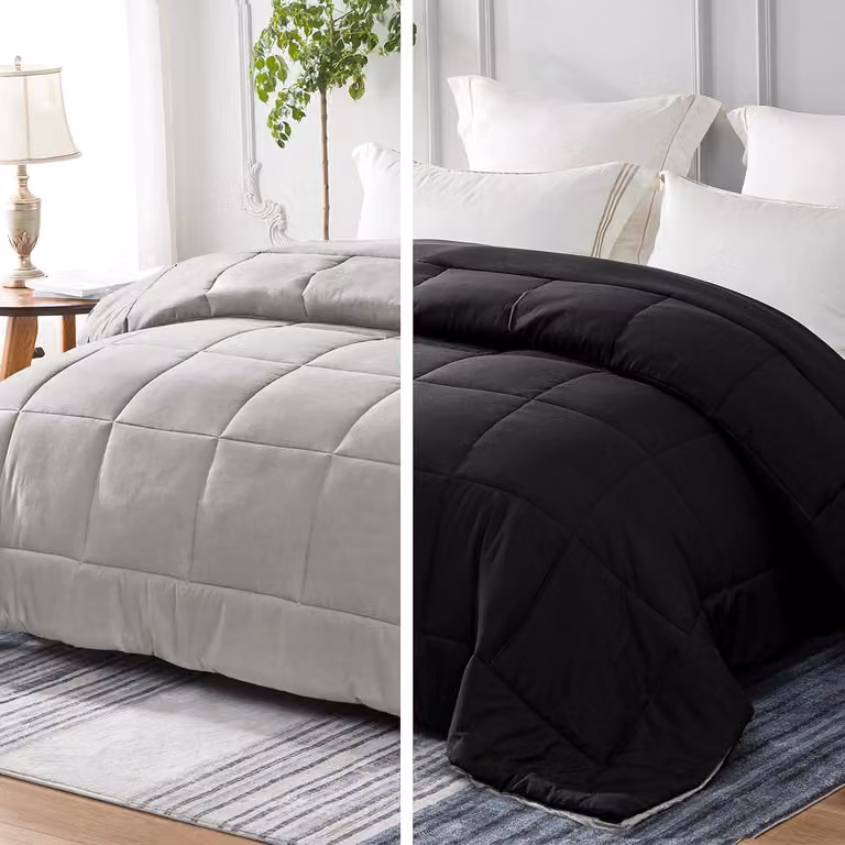 Copertura per letto matrimoniale, 220 x 240 cm, in microfibra da 300 GSM, adatta per tutte le stagioni, colore nero e grigio chiaro