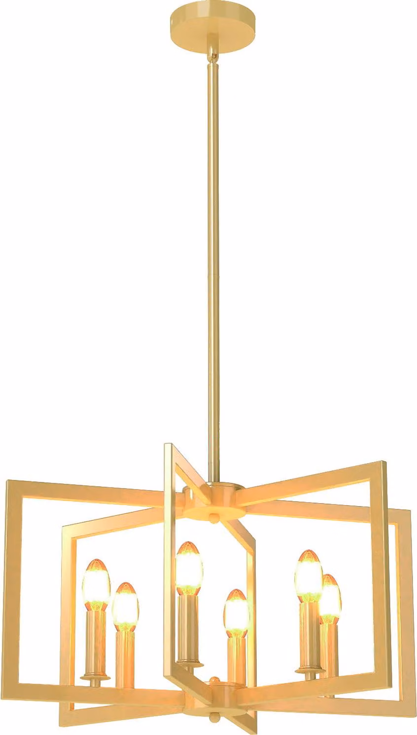 COSTWAY lampadario a 6 luci, plafoniera a sospensione industriale con altezza regolabile 67-157cm, lampada a sospensione a soffitto in metallo oro antico