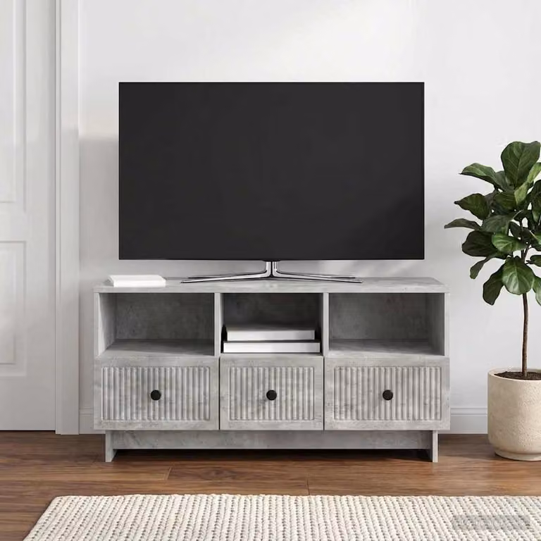 Mobile TV vidaXL con cassetto in MDF Grigio Cemento con ruote L 102 x P 34,5 x H 50 cm