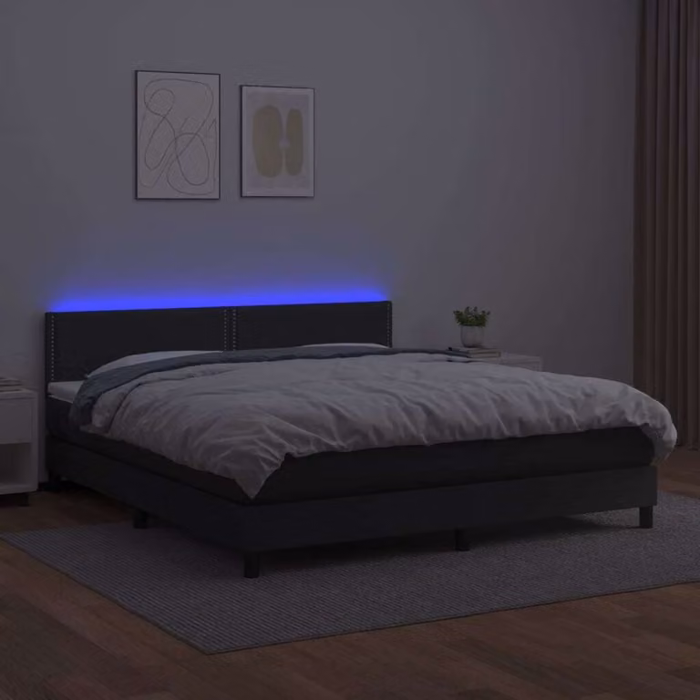The Living Store Letto a molle con materasso e LED nero 180x200 cm in ecopelle