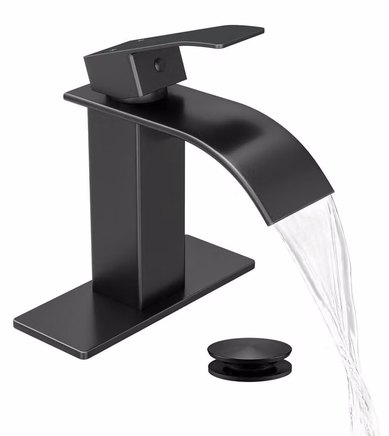Rubinetto da bagno, colore nero, con erogatore a cascata, miscelatore monocomando, attacchi da 3/8 di pollice
