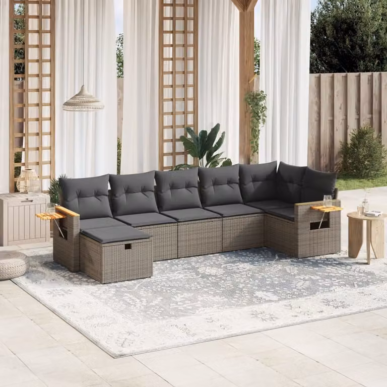 Maison Exclusive - Set da giardino 7 pezzi con cuscini in polyrattan grigio