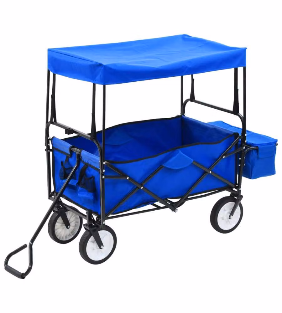 vidaXL Carrello Pieghevole a Mano con Tettuccio in Acciaio Blu L/P/H: 119 x 54 x 16 cm – 2