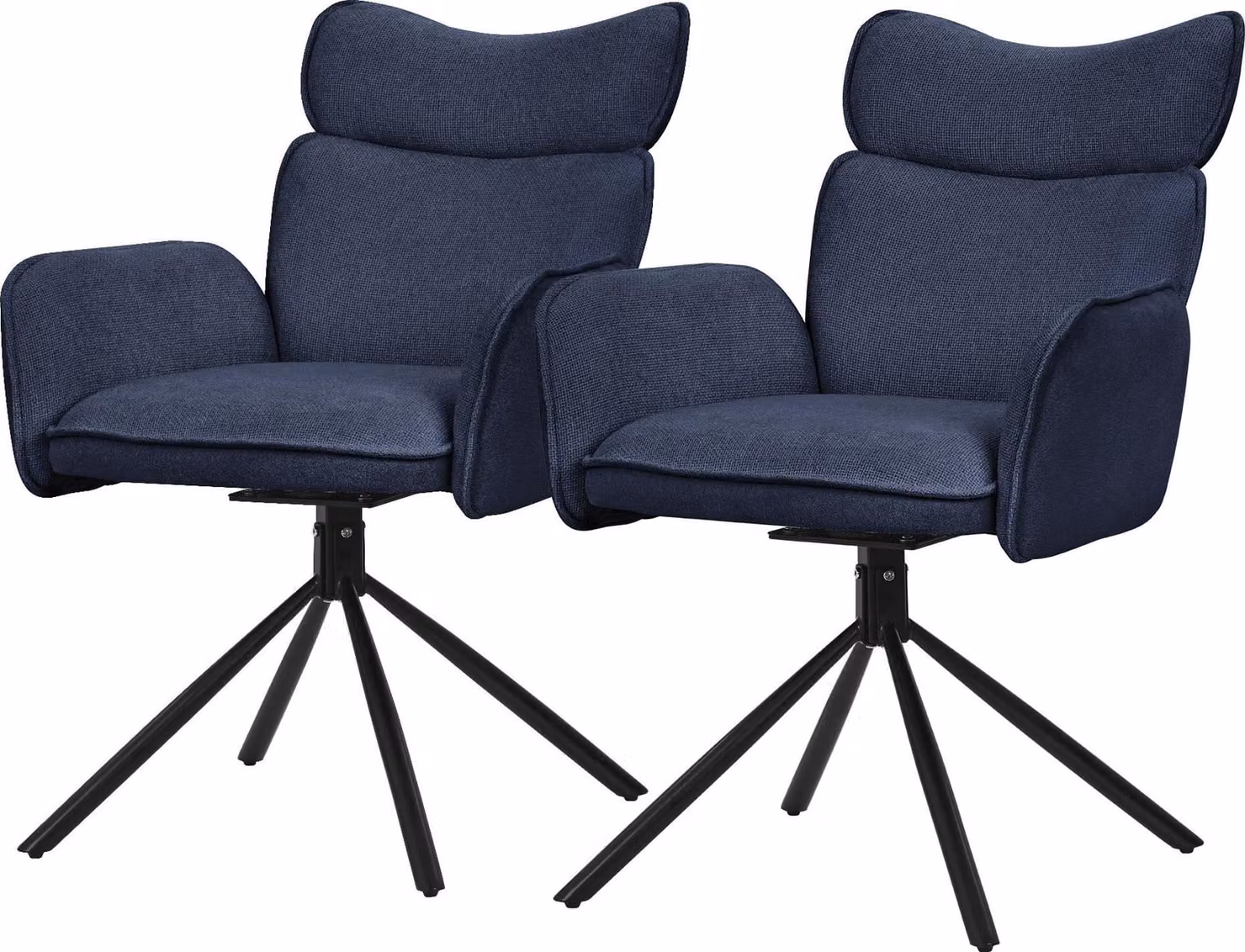 ML-Design sedie da sala da pranzo girevoli set di 2 sedie da salotto in tessuto blu scuro con schienale e bracciolo sedia girevole a 360° gambe in metallo poltrona ergonomica