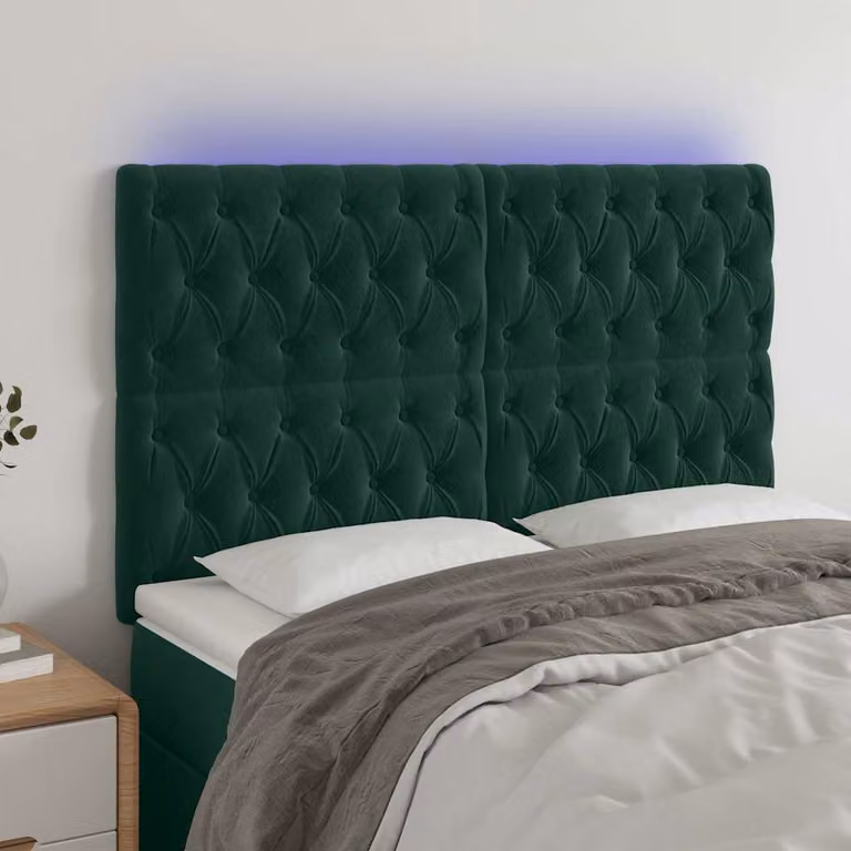 Testiera con LED e porta USB vidaXL in velluto verde, L: 160 cm, P: 7 cm, H: 118-128 cm