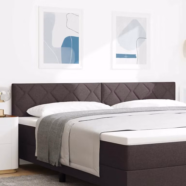Testiera per letto moderna vidaXL in tessuto marrone con struttura in legno di pino e pannello imbottito con design geometrico