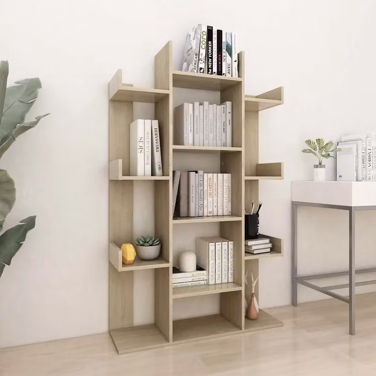 Libreria moderna vidaXL in legno multistrato e MDF, colore rovere sonoma beige, L 86 cm x P 25,5 cm x H 140 cm