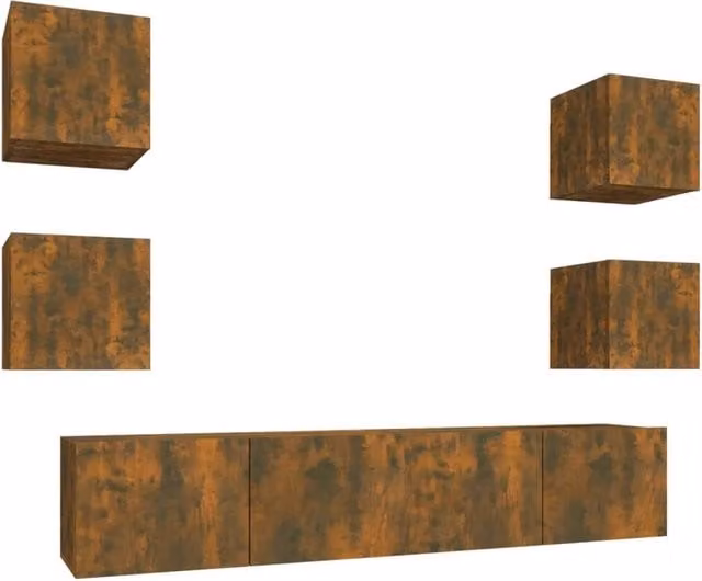 Set mobili credenza TV mobile televisione soggiorno camera da letto 6 pezzi rovere fumo legno multistrato marrone 02_0025102