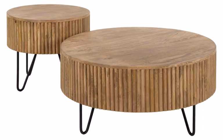 Tavolino FURNLUX Wave marrone sabbia e nero 80 cm (2 pezzi) / Colore principale: marrone / Dimensioni: 80 x 38 x 80 cm