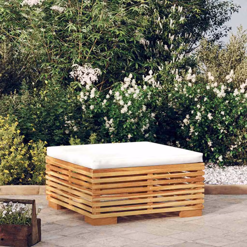 vidaXL Poggiapiedi da Giardino in Legno di Teak con Cuscini Beige e Bianco