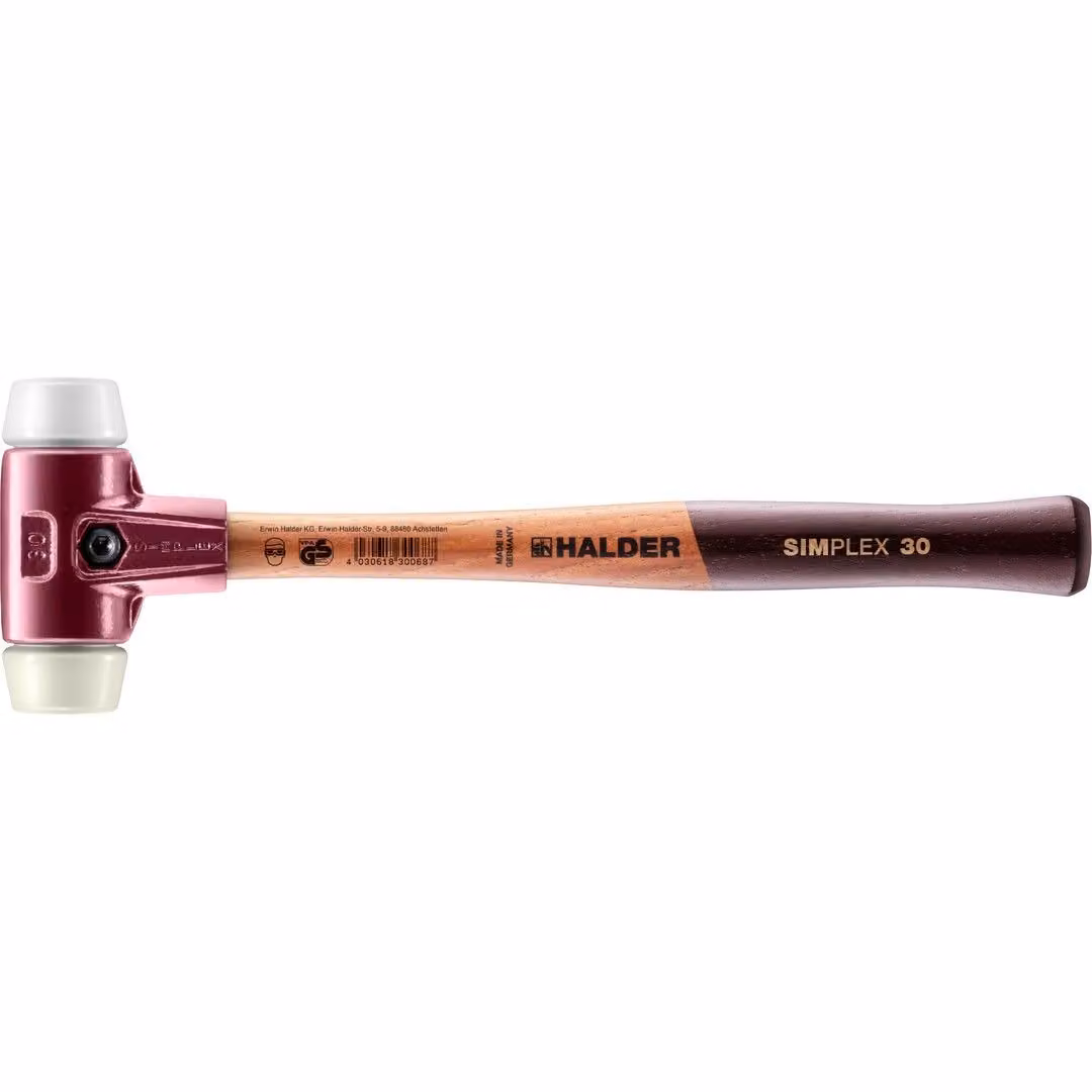 Mazza SIMPLEX soft-face con alloggiamento TE e manico in legno, Ø 30, superplastica / nylon