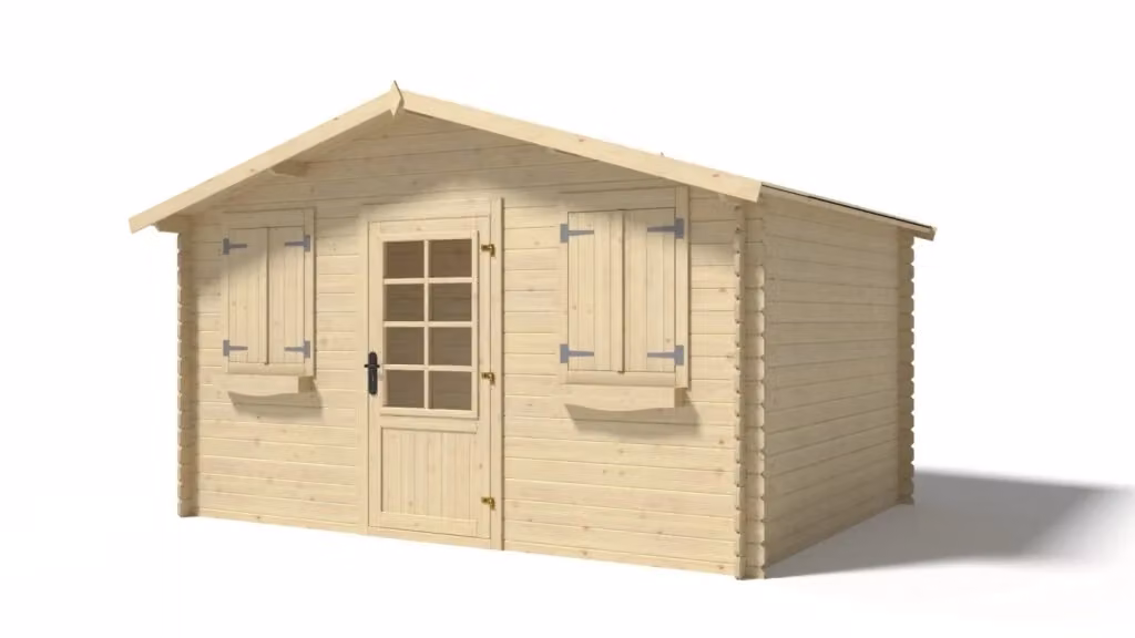 Casetta da giardino in legno ALTANKA modello DOM137 colore naturale e beige, superficie di 12 m2, L/P: 4 x 3 m, H: 2,51 m – 2