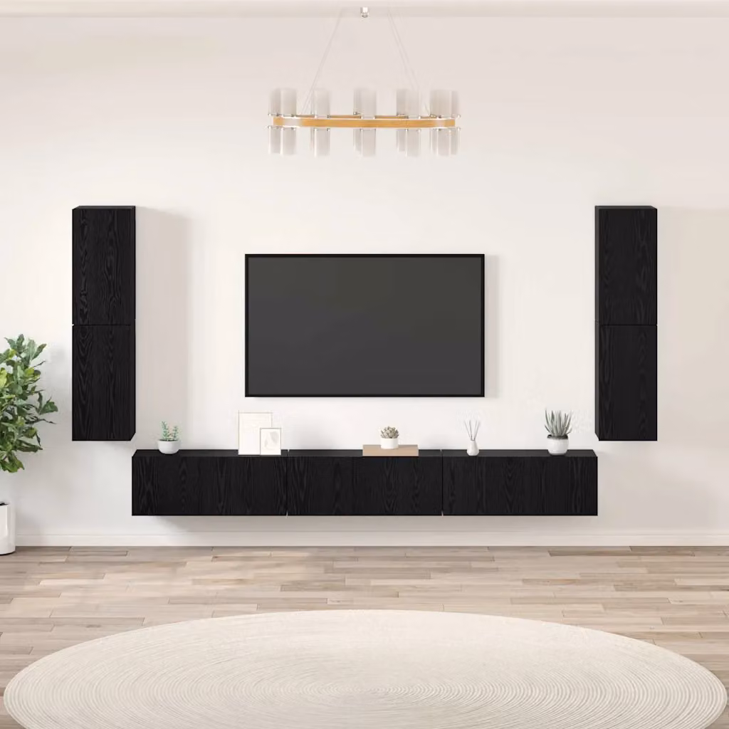 Unità TV moderna vidaXL da parete in legno MDF color rovere e nero, L 80 cm x P 30 cm x H 30,5 cm – 1