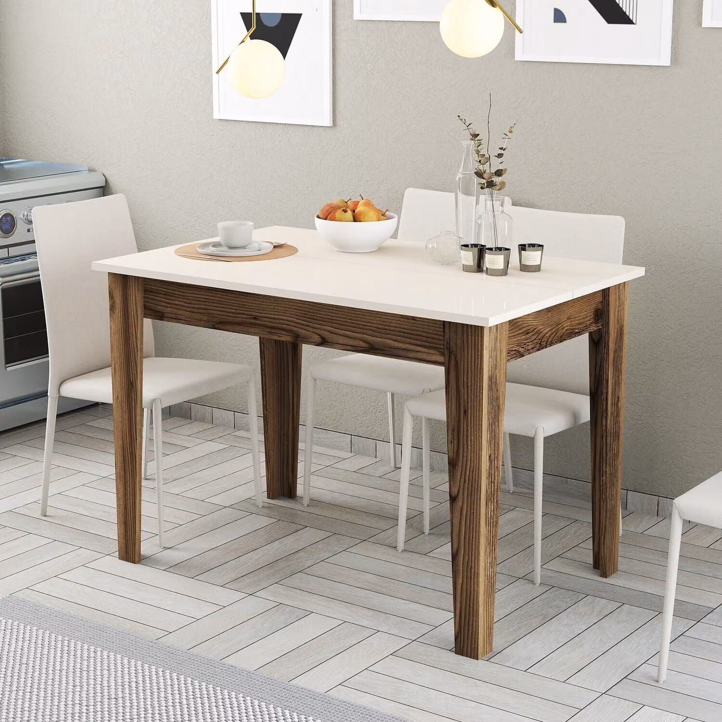 Skye Decor, Kiev 508 - Noce, Crema, Küchentisch, Nussbaum, 100 % MELAMINBESCHICHTETETETEN SPANPLATTEN, 110 x 72 x 75 cm