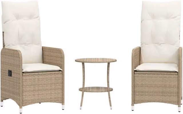 Sedie da Giardino Reclinabili 2 pz | Sedie da Esterno con Tavolino Polyrattan Beige