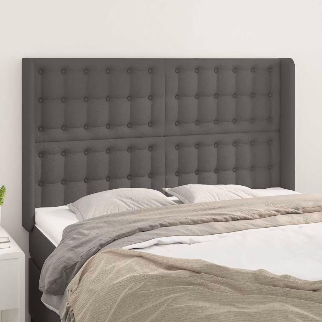 Testiera ad orecchio vidaXL in similpelle grigia con struttura in legno, L: 147 cm, P: 16 cm, H: 118-128 cm