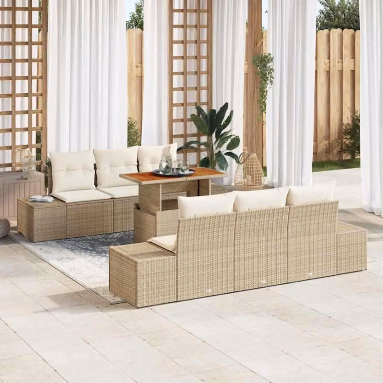 Maison Exclusive - Set da giardino composto da 7 pezzi, divano, in rattan sintetico beige